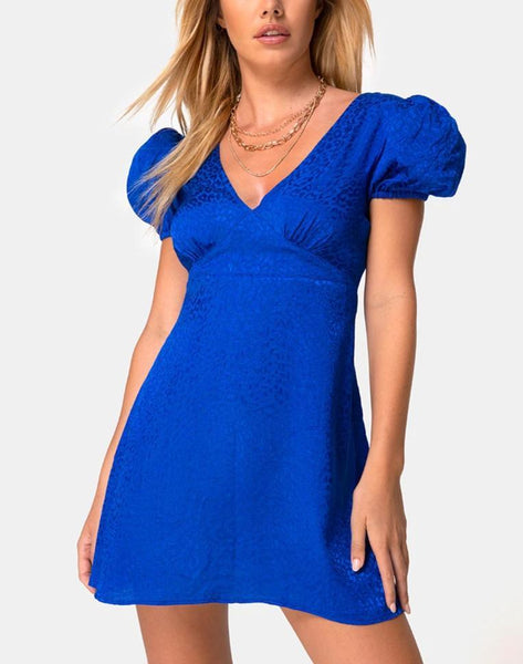 Elfy Mini Dress in Satin Cheetah Royal Blue