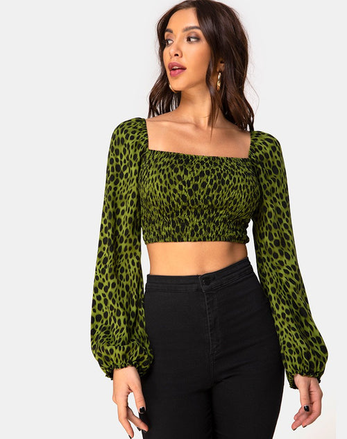 Elina Top in Cheetah Khaki