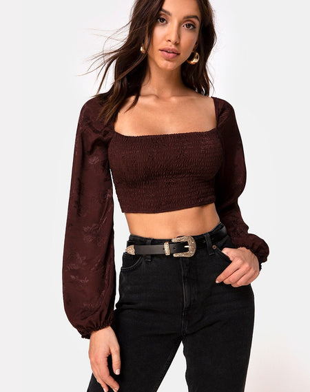 Bina Crop Top in Satin Cheetah Burgundy