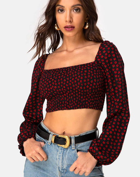 Lancery Top in Roaming Rose Black