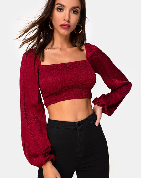 Guan Crop Top in Velvet Burgundy