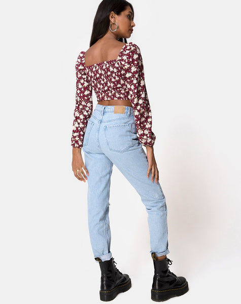 Elina Crop Top in Wild Fleur Maroon