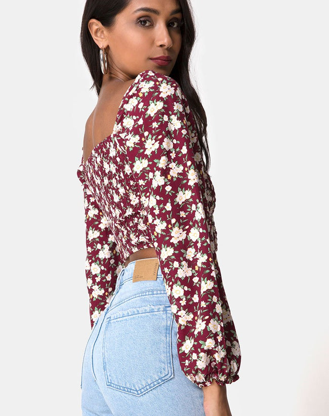 Elina Crop Top in Wild Fleur Maroon