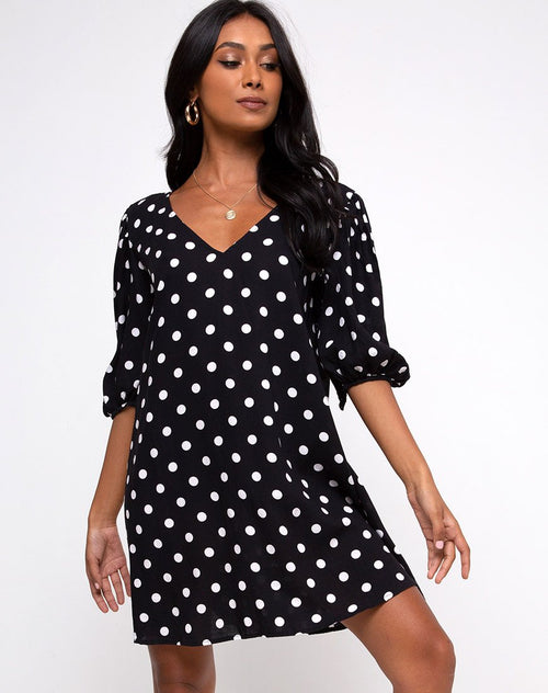 Elna Babydoll Dress in 80's Polka Black