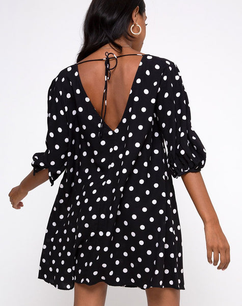 Elna Babydoll Dress in 80's Polka Black