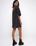 Elna Babydoll Dress in 80's Polka Black