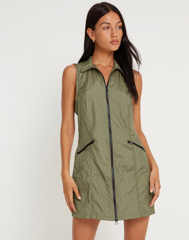 Image of Elok Cargo Mini Dress in Parachute Silver Green