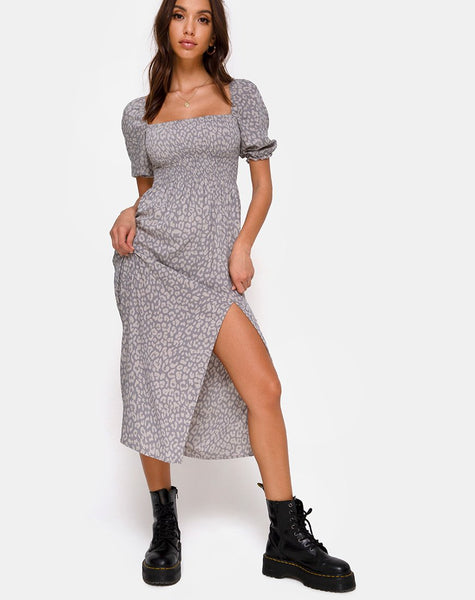 Eloya Midi Dress in Leopard Daze Grey