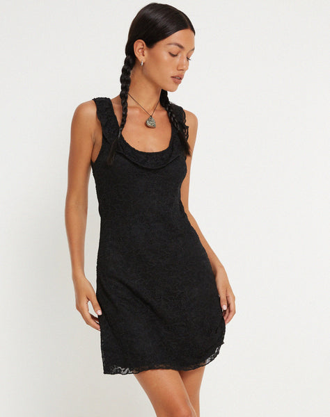 image of Eltami Mini Dress in Lace Black