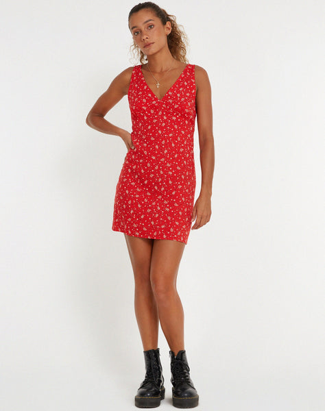 image of Eluned Day Dress in Paisley Fun Red