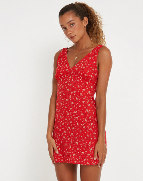 image of Eluned Day Dress in Paisley Fun Red