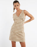 image of MOTEL X JACQUIE Eluned Day Dress in Yellow and Brown Check