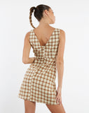 image of MOTEL X JACQUIE Eluned Day Dress in Yellow and Brown Check