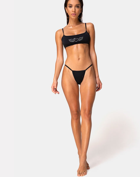 Valter Bikini Bottom in Matte Black with Diamante