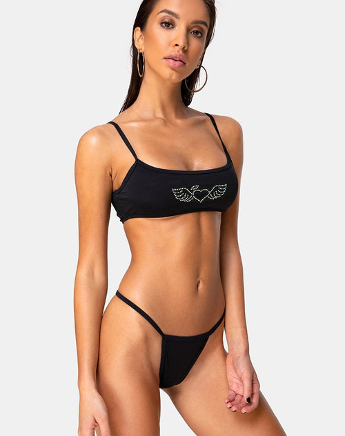 Valter Bikini Bottom in Matte Black with Diamante