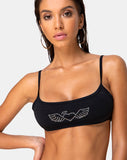 Elvina Bikini Top in Matte Black with Diamante