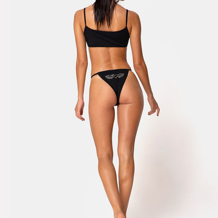 Valter Bikini Bottom in Matte Black with Diamante