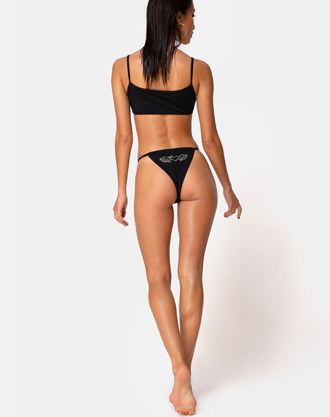 Valter Bikini Bottom in Matte Black with Diamante