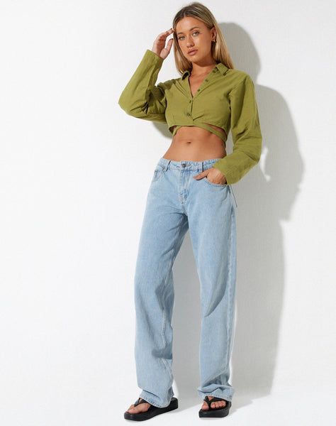 image of Elyse Crop Top in Linen Rami Green