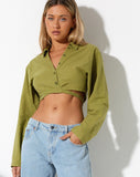 image of Elyse Crop Top in Linen Rami Green