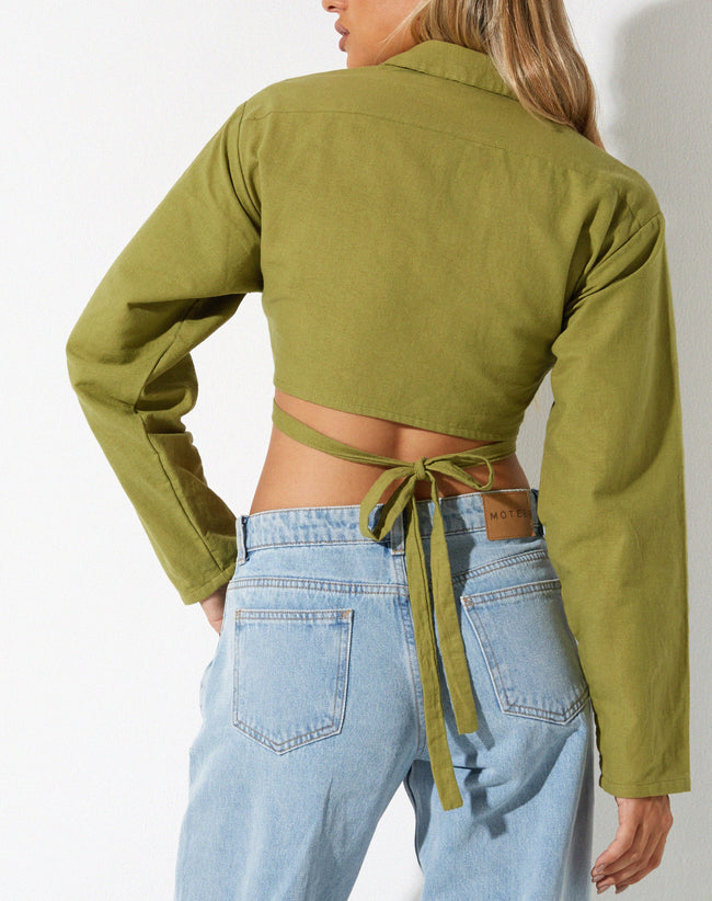 image of Elyse Crop Top in Linen Rami Green