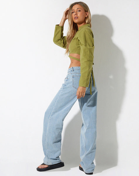 image of Elyse Crop Top in Linen Rami Green