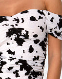 Ennete Off The Shoulder Dress in Flock Dalmatian Black and White