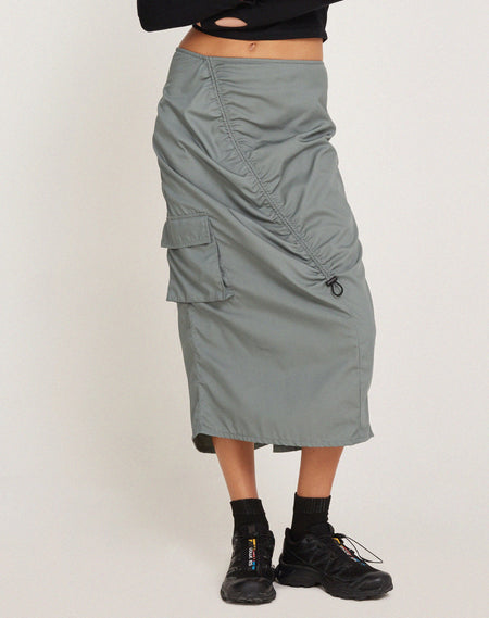 Shreya Cargo Midi Skirt in Forest Green