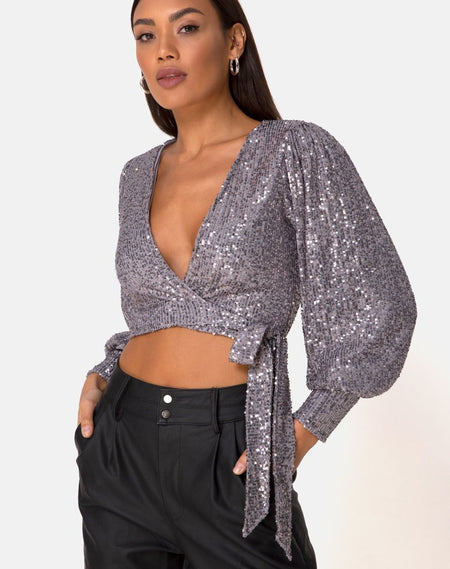 Carina Top in Drape Knit Silver Metallic