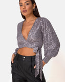 Erina Longsleeve Top in Drape Net Silver