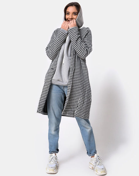 Ernest Coat in Houndstooth Check Black and White