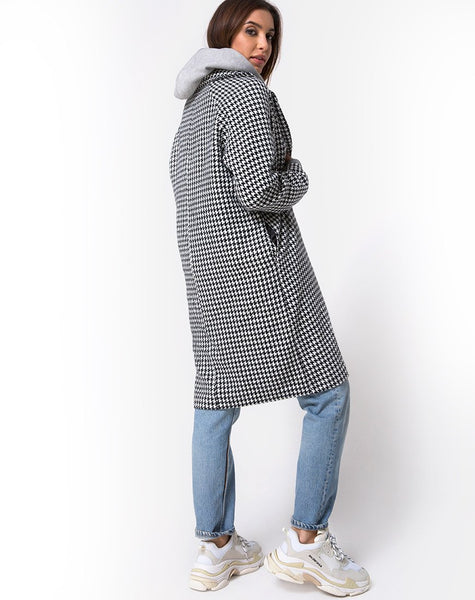 Ernest Coat in Houndstooth Check Black and White