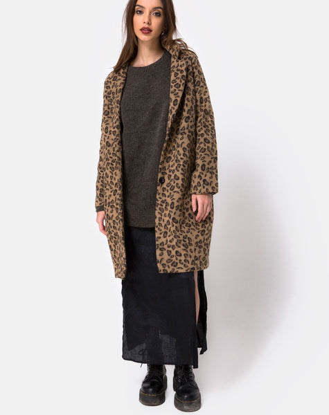 Ernest Boyfriend Coat Leopard Print Grey