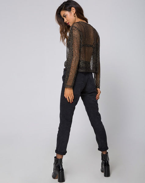 Ether Longsleeve Top in Glitter Net Animal Black