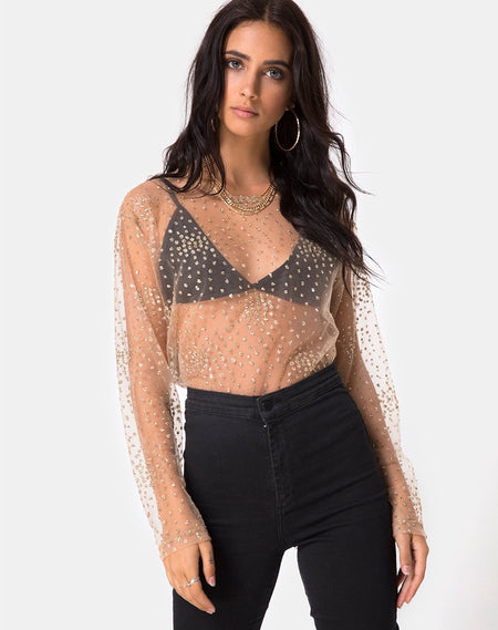 Lara Crop Top in Net Tan