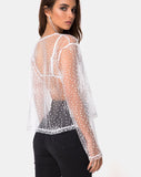 Ether Longsleeve Top in White Glitter on Net White