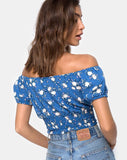 Evane Crop Top in Soheila Floral Blue