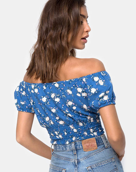 Evane Crop Top in Soheila Floral Blue