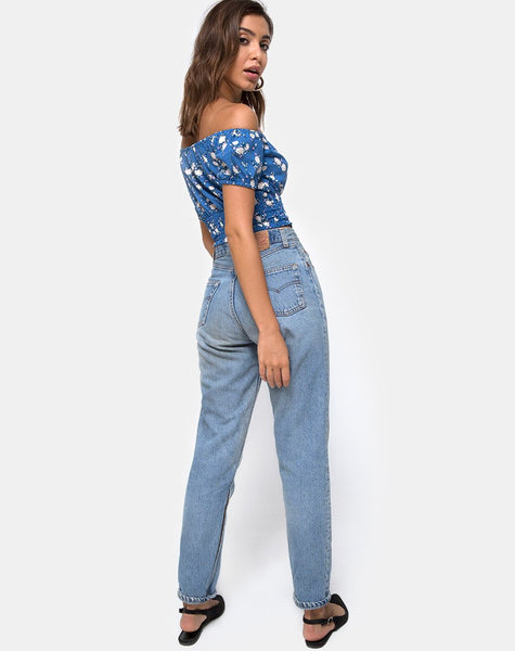 Evane Crop Top in Soheila Floral Blue