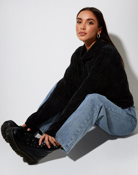 Image of Evie Cropped Jumper in Chenille Black