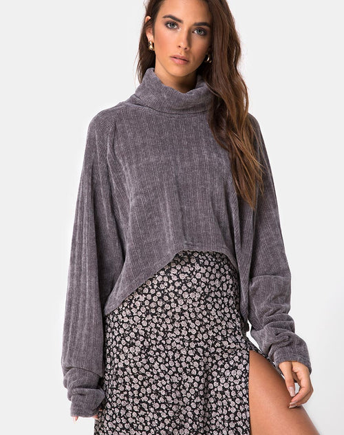 Image of Evie Cropped Sweatshirt in Chenille Grey