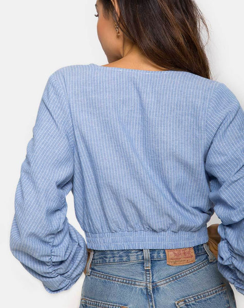 Evrilia Wrap Around Blouse in Stripe Blue