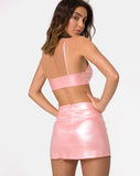 Ewi Mini Skirt in Metallic Shimmer Baby Pink