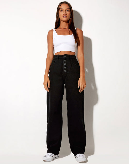 Image of Exposed Button Parallel Jeans in Black Wash