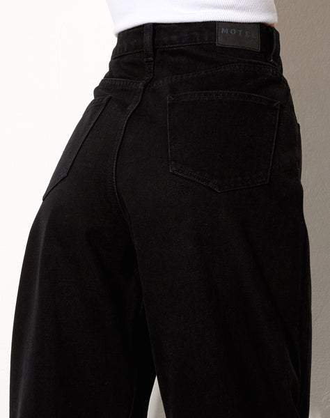 Image of Exposed Button Parallel Jeans in Black Wash