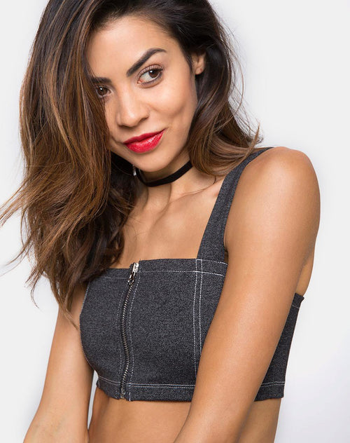 Fallon Crop Top in Denim Black