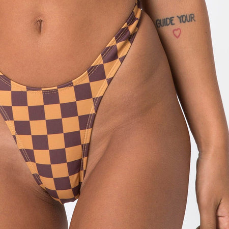 Farida Bikini Bottom in Mocha Checker