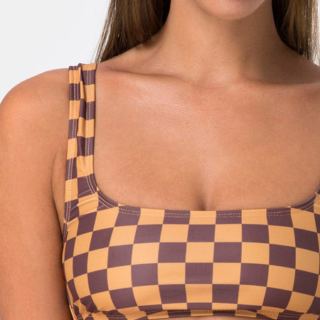 Farida Bikini Top in Mocha Checker