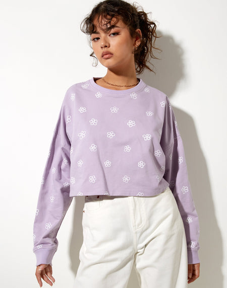 Glo Sweatshirt in White Fantasy Reality Mix Print and Embroidery