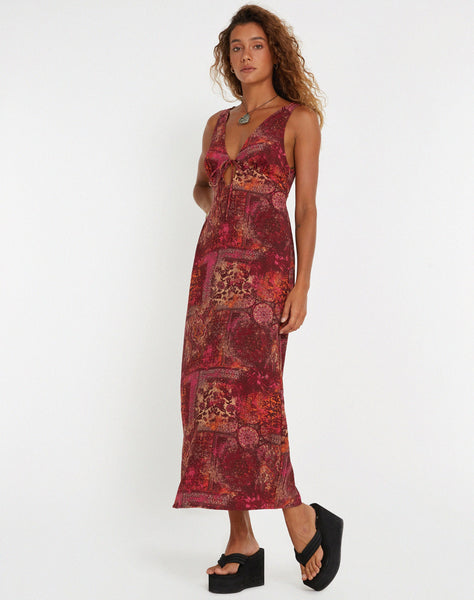 image of Fiaso Midi Dress in Abstract Paisley Red